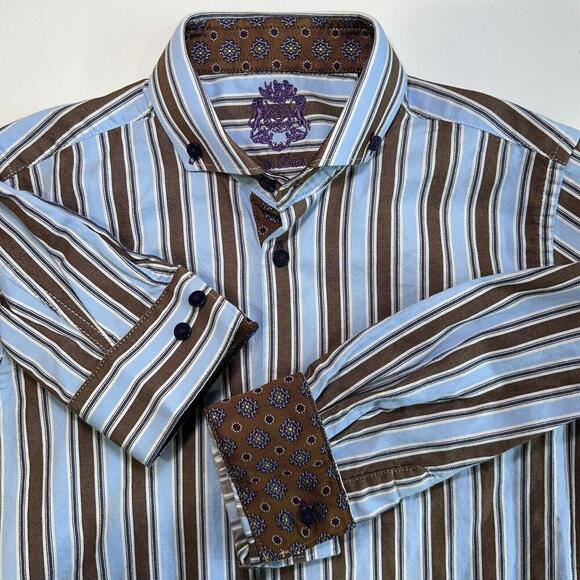 English Laundry Other - English Laundry Boys Size 10 Striped Dress Shirt Blue/Brown Contrast Cuffs $49